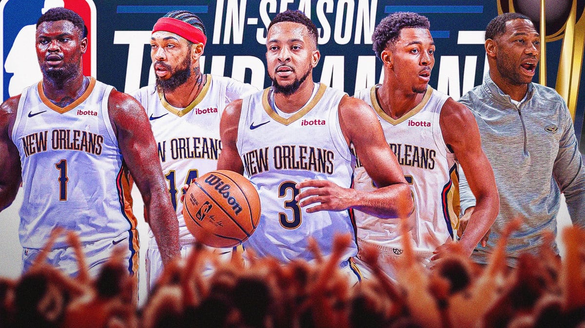 Pelicans' Zion Williamson, Brandon Ingram, CJ McCollum, Trey Murphy III and coach Willie Green