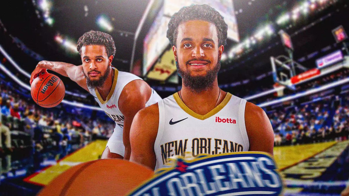 Jeremiah Robinson-Earl with the Pelicans arena in the background