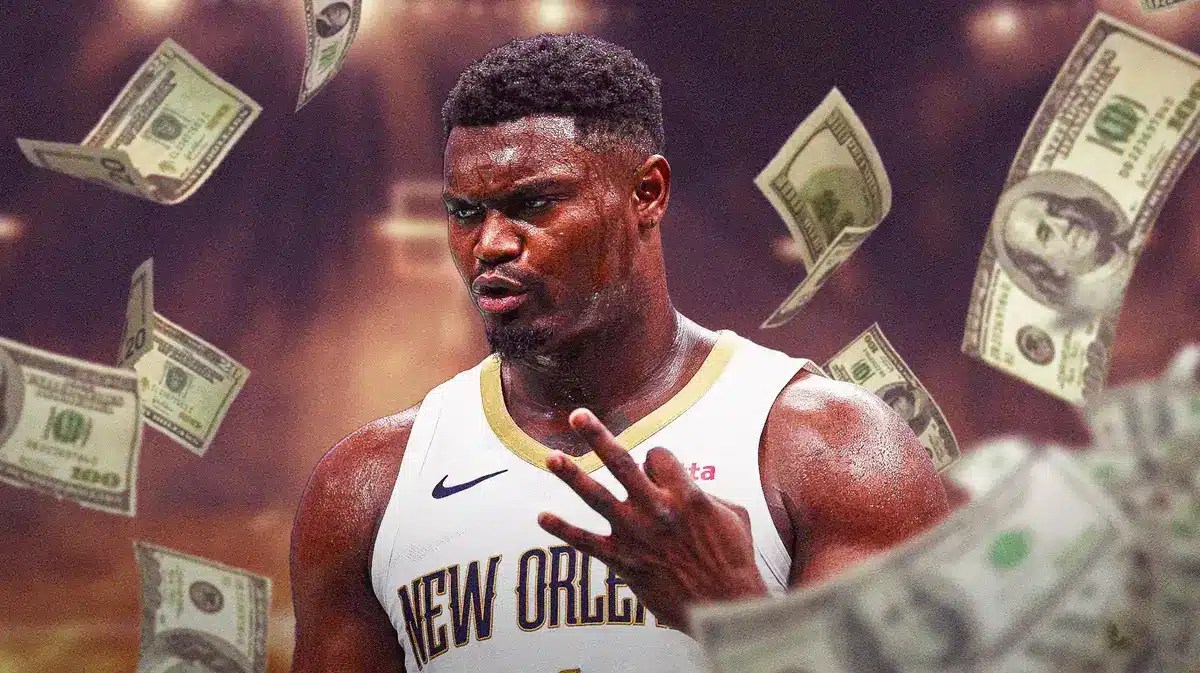 Zion Williamson with money around him