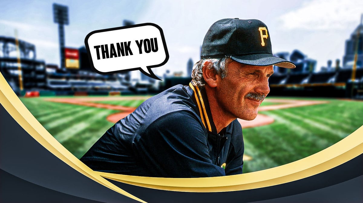 Jim Leyland in a Pirates uniform saying "thank you"