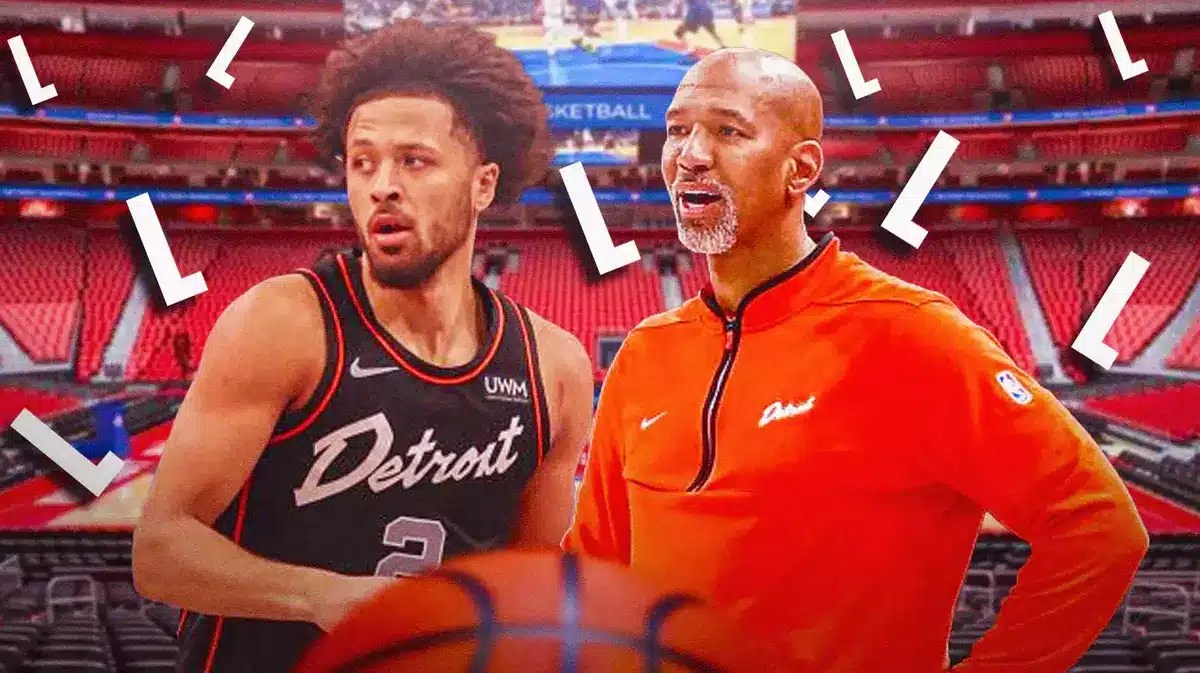 Pistons' Cade Cunningham and Monty Williams surrounded by Ls