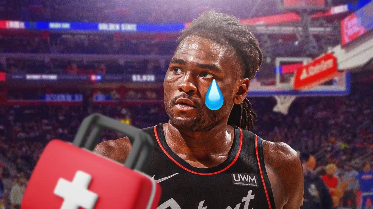 Pistons' Isaiah Stewart with a first aid kit and tears in his eyes