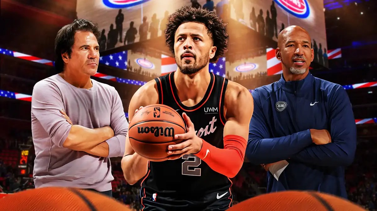Pistons Cade Cunningham and Tom Gores after win over Scottie Barnes Raptors