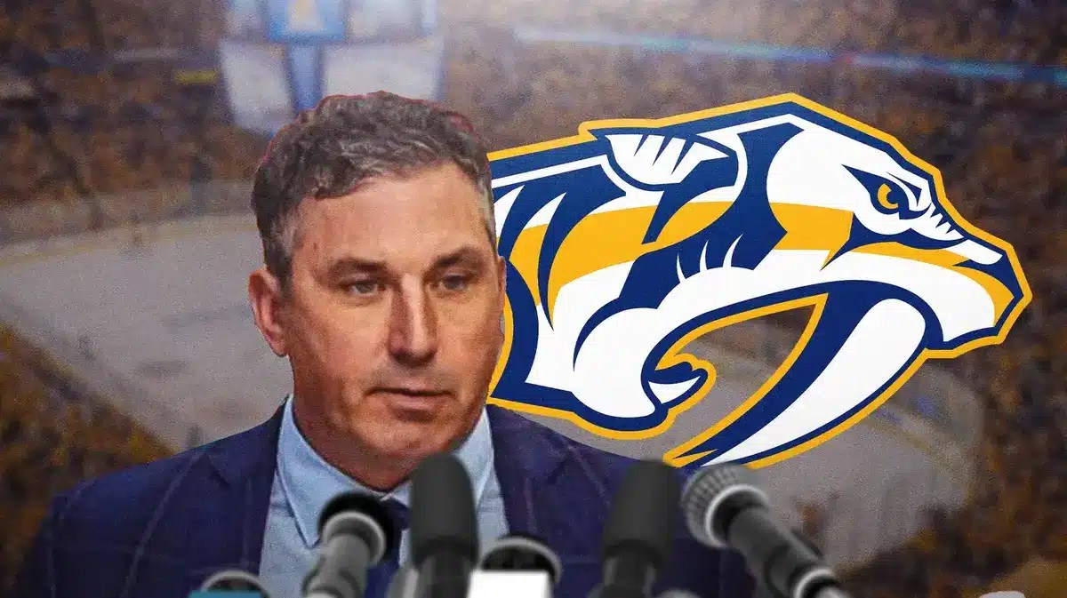 Nashville head coach Andrew Brunette reacts to Austin Watson's unsportsmanlike shot at Jeremy Lauzon at the end of the Lightning game.