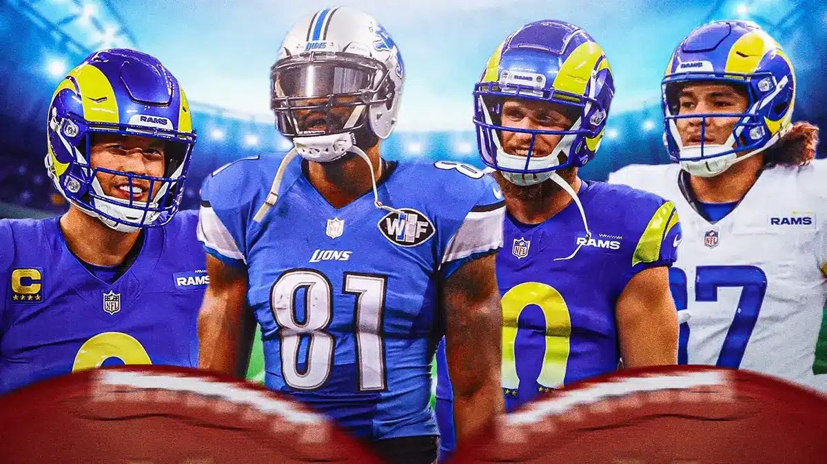 Rams' Matthew Stafford, Cooper Kupp, and Puka Nacua, and Lions' Calvin Johnson