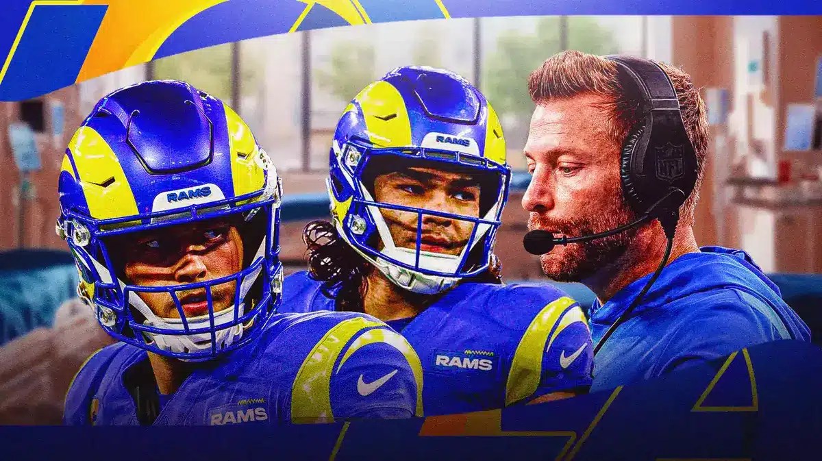 Rams Puka Nacua with Sean McVay and Matthew Stafford before Giants game