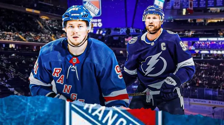 Steven Stamkos and Vladimir Tarasenko with the New York Rangers.