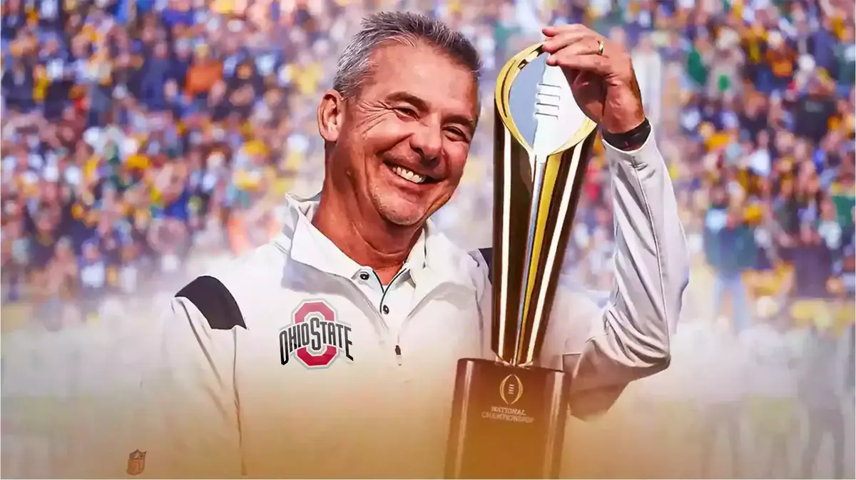 Urban Meyer Ohio State with National Championship trophy
