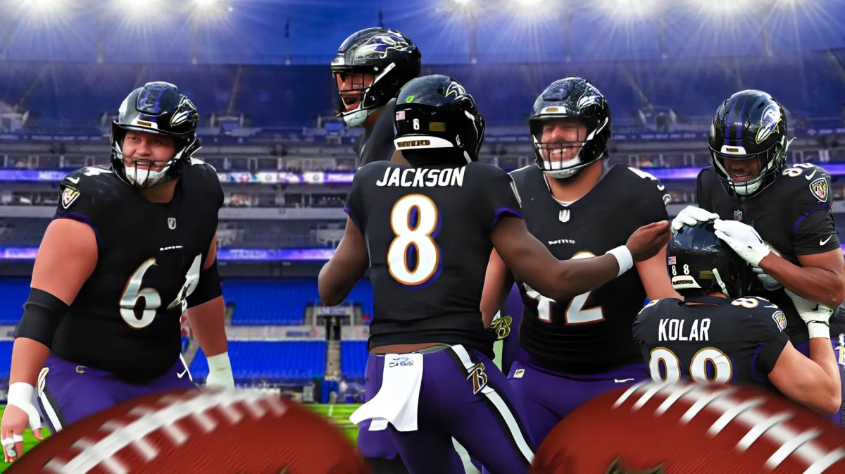 Ravens players celebrating.