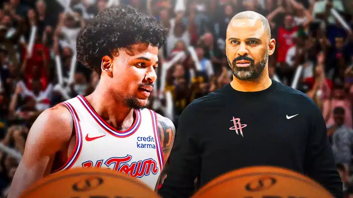 Rockets' Jalen Green looking tired, with Ime Udoka looking serious