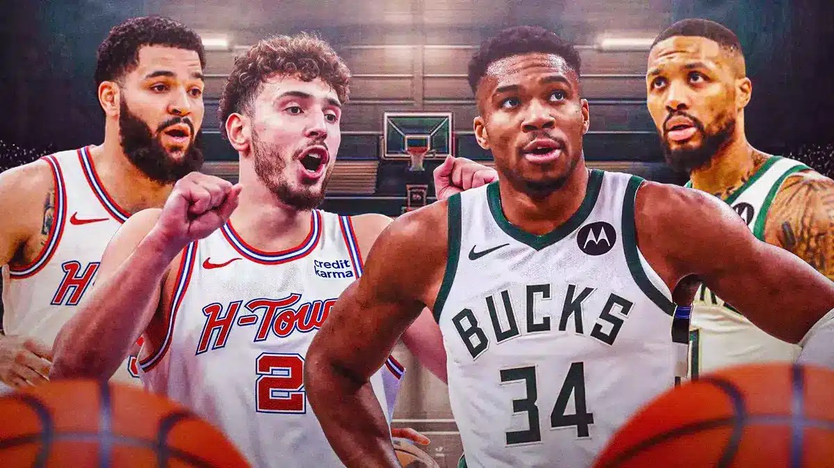 IMAGE: Rockets Alperen Sengun, Fred VanVleet pitted against Bucks Damian Lillard and Giannis Antetokounmpo