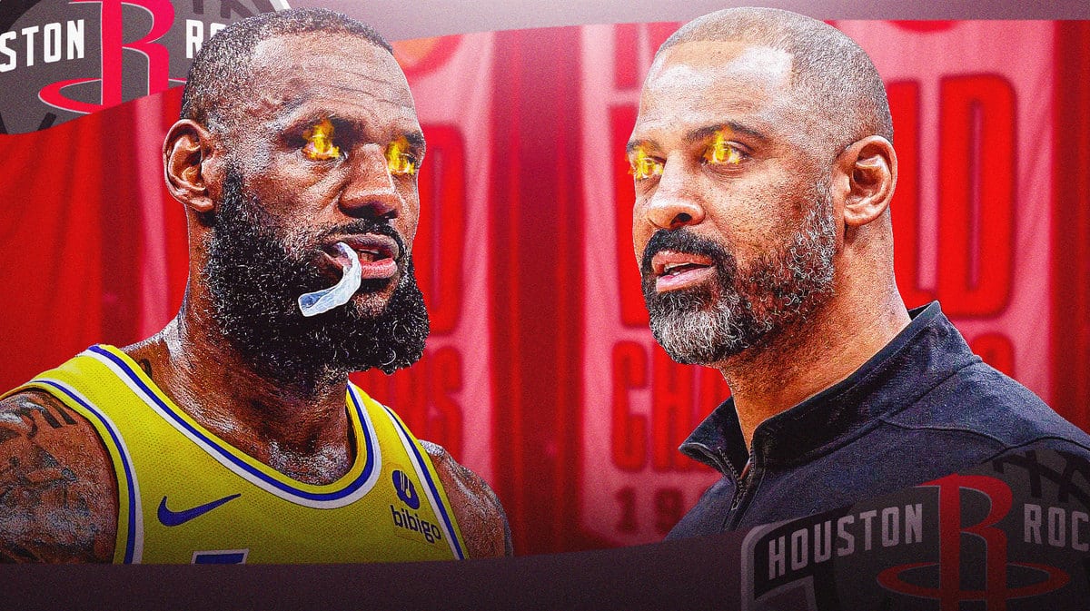 LeBron James and Ime Udoka with fire in their eyes