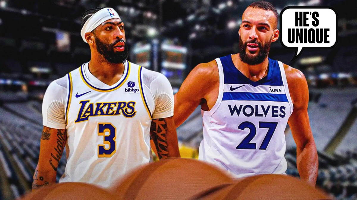 Timberwolves' Rudy Gobert saying "He's unique" to Lakers' Anthony Davis