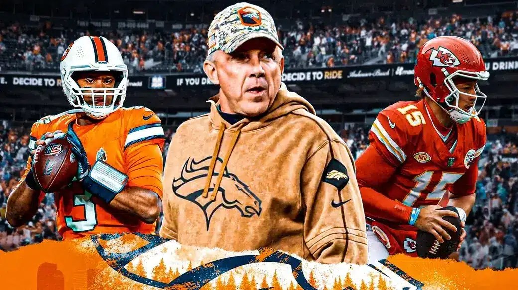 Broncos Sean Payton and Russell Wilson with Chiefs Patrick Mahomes