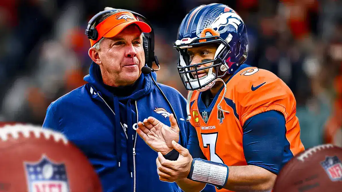 Broncos coach Sean Payton with benched star Russell Wilson.