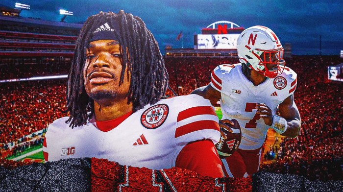 Nebraska football, Cornhuskers, Jeff Sims, Matt Rhule, Transfer portal, Jeff Sims in Nebraska uni with Nebraska football stadium in the background