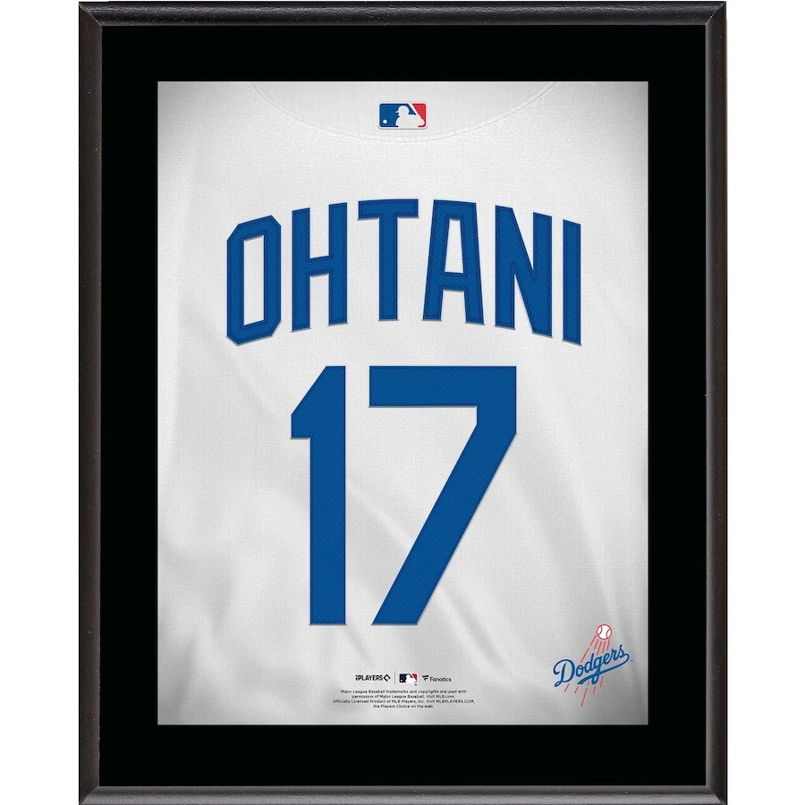 Shohei Ohtani Los Angeles Dodgers Fanatics Authentic 10.5" X 13" Jersey Number Sublimated Player Plaque on a white background.