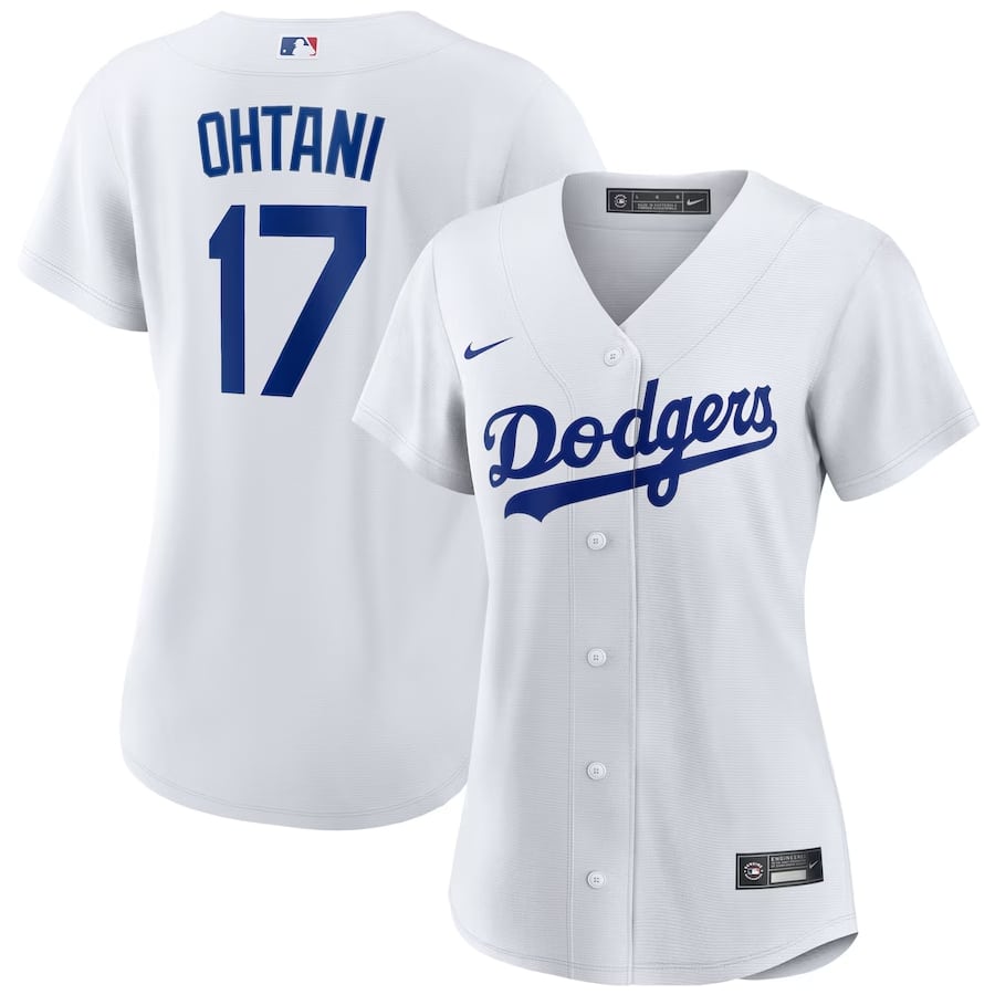 Shohei Ohtani Los Angeles Dodgers Nike Women's Home Replica Player Jersey - White colored on a white background. 