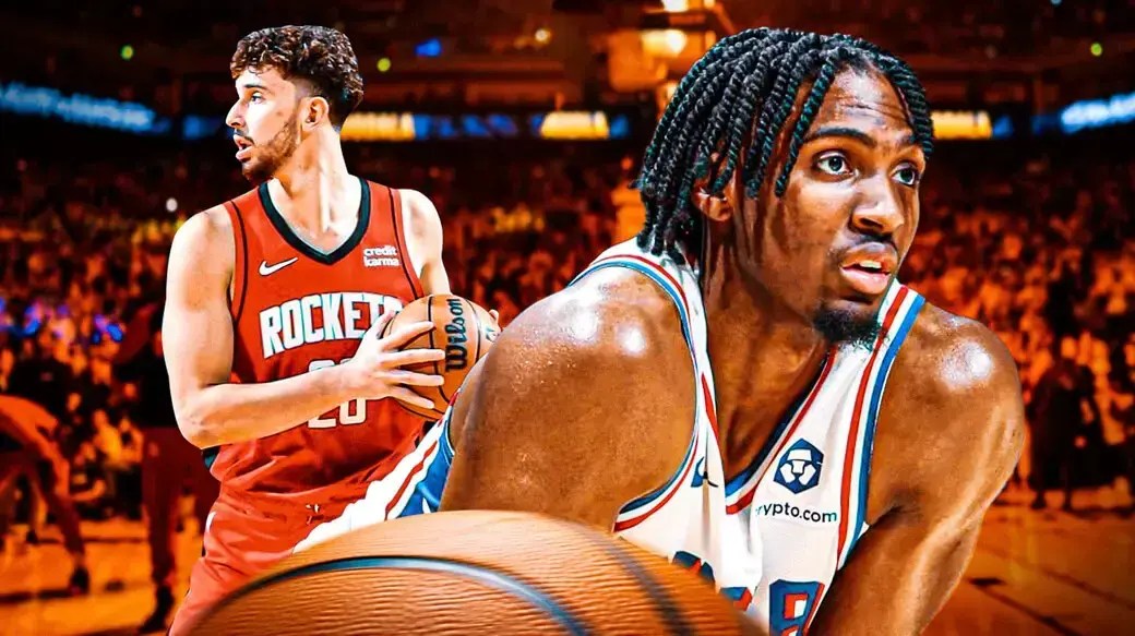 Rockets' Alperen Sengun and Sixers' Tyrese Maxey