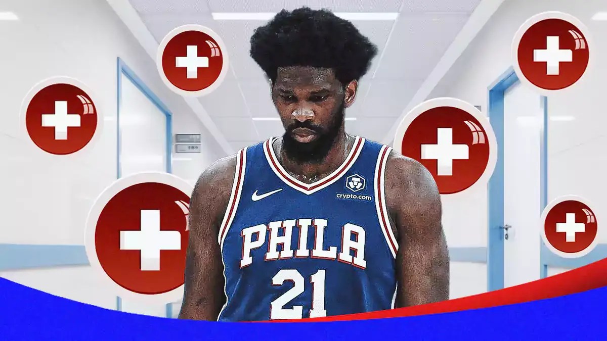 Sixers and Tobias Harris teammate Joel Embiid before game against Bulls and Rockets