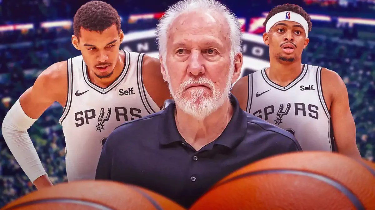 Photo: Spurs' Gregg Popovich, Victor Wembanyama, Keldon Johnson