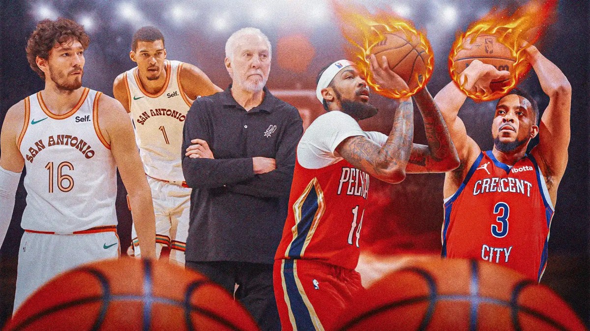 Spurs' Gregg Popovich, Cedi Osman, Victor Wembanyama, Pelicans' Brandon Ingram and CJ McCollum shooting fireballs