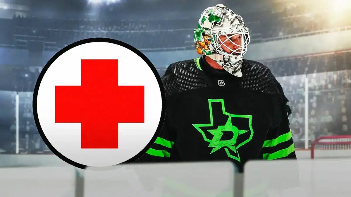Jake Oettinger (Stars) with medical plus symbol