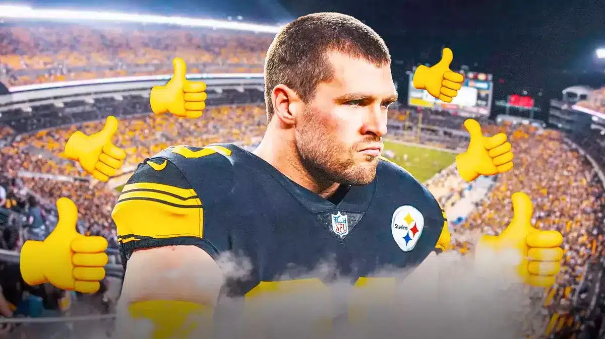 Pittsburgh Steelers' T.J. Watt with a bunch of +1 emojis surrounding him