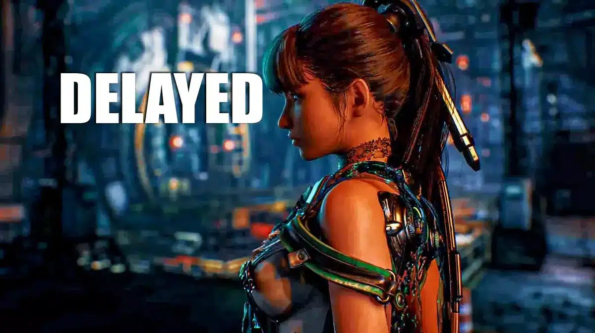 stellar blade delayed, stellar blade release date, stellar blade release delayed, stellar blade, an image of the stellar blade main character with the word Delayed to the left