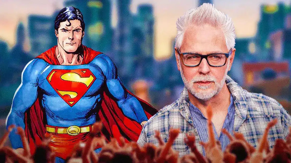 Superman next to James Gunn.