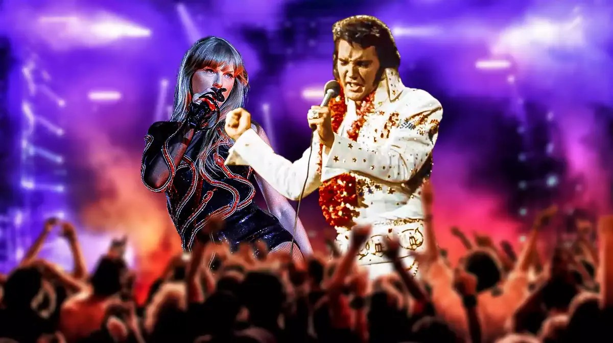 Taylor Swift and Elvis Presley on stage.