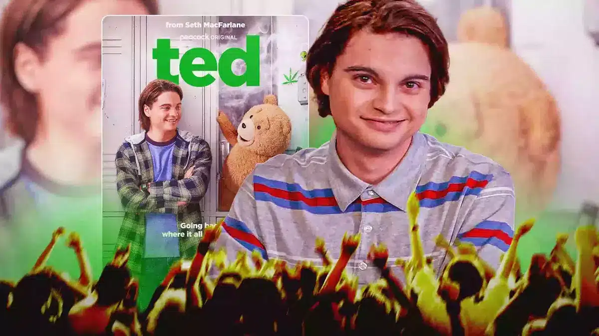 Ted series poster next to Max Burkholder.