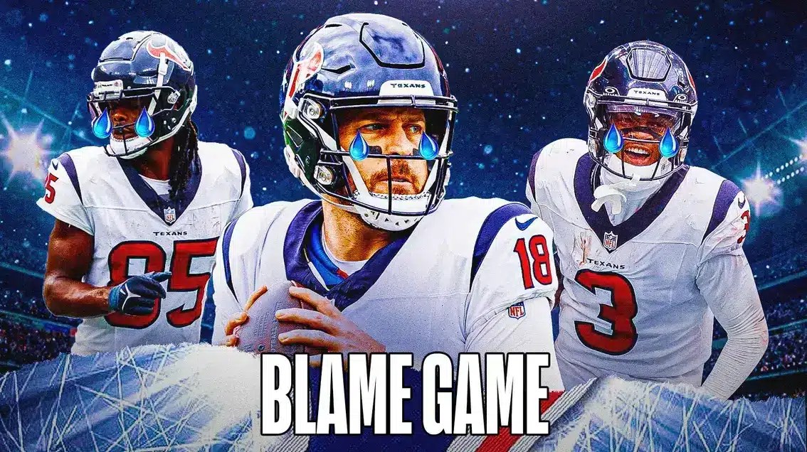 Case Keenum, Devin Singletary, Noah Brown all with tear emojis 💧 and with ashes in the background.
