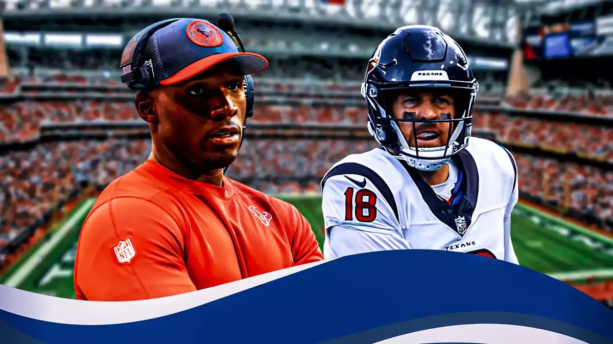 DeMeco Ryans in coaching uniform beside Case Keenum