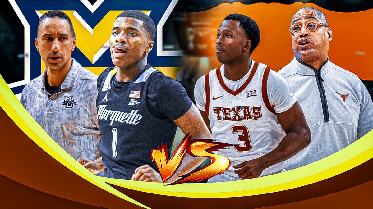 Kameron Jones, Shaka Smart, Marquette logo vs. Max Abmas, Rodney Terry, Texas logo.