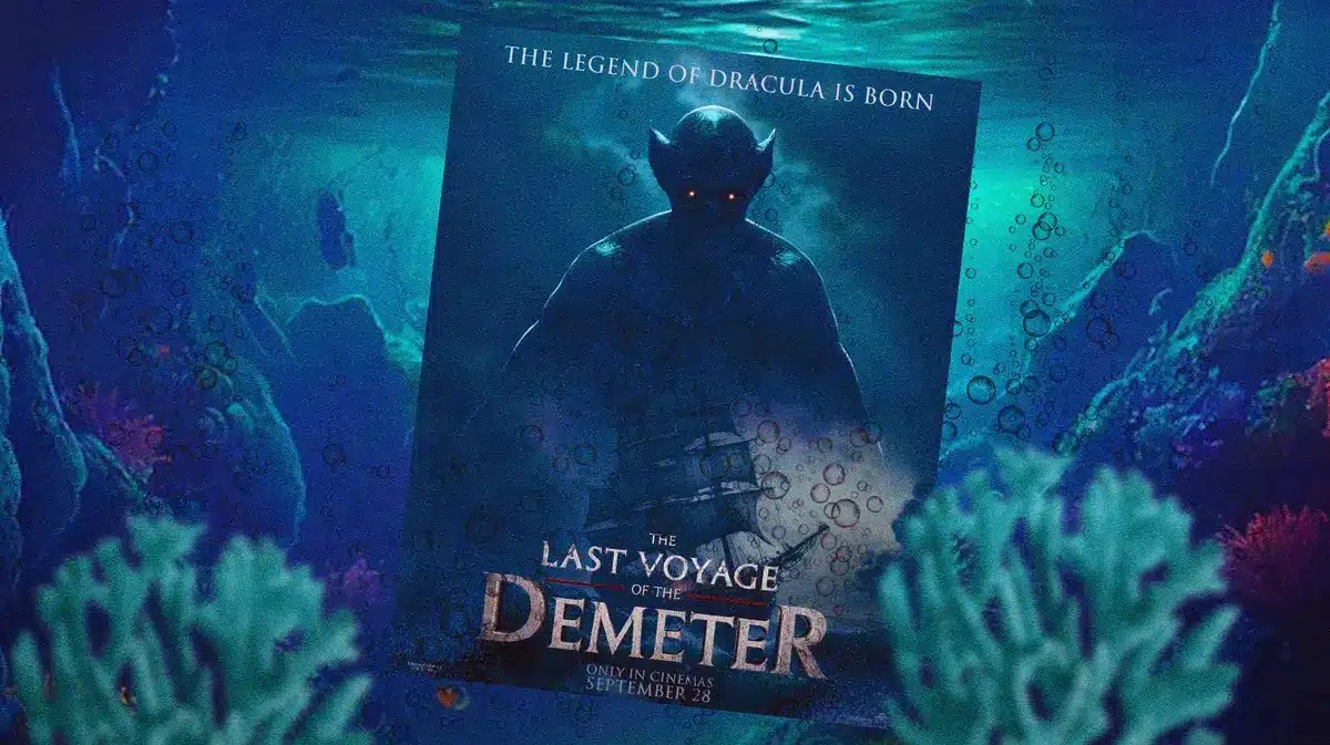 The Last Voyage of the Demeter poster with deep sea background.