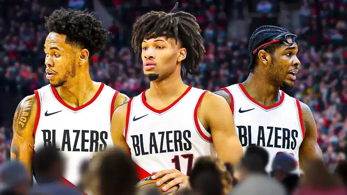 Blazers guards Anfernee Simons, Shaedon Sharpe, and Scoot Henderson
