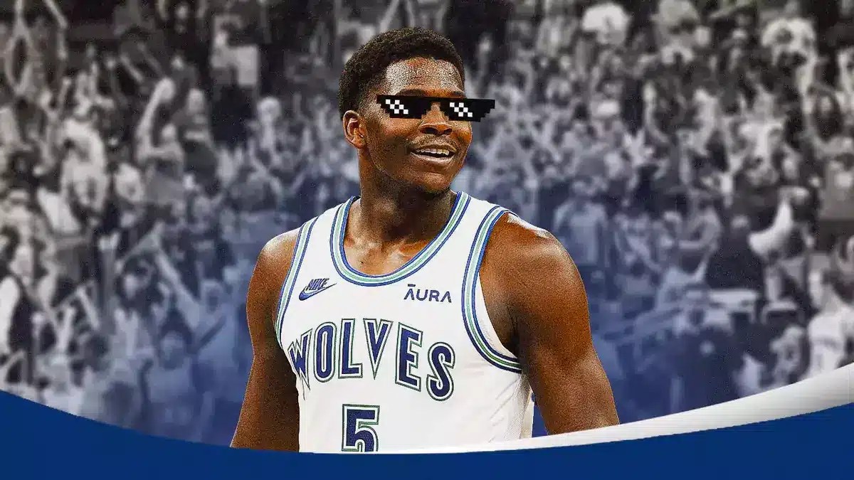 ACTION SHOT of Anthony Edwards (Timberwolves) with deal with it shades