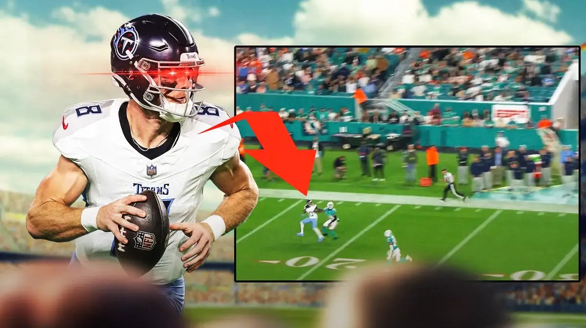 -ACTION SHOT of Will Levis (Titans) passing the ball and with woke eyes