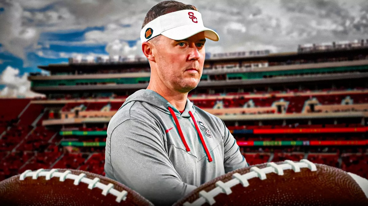 USC football, Trojans, Lincoln Riley, USC defense, Pac-12, Lincoln Riley looking disappointed with USC football stadium in the background
