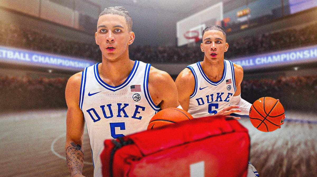 Duke basketball point guard Tyrese Proctor in the foreground.