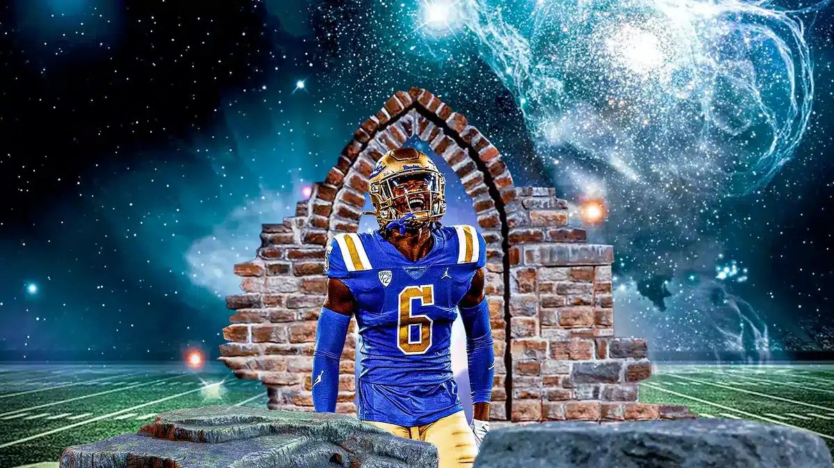 John Humphrey (UCLA football) in front of a portal