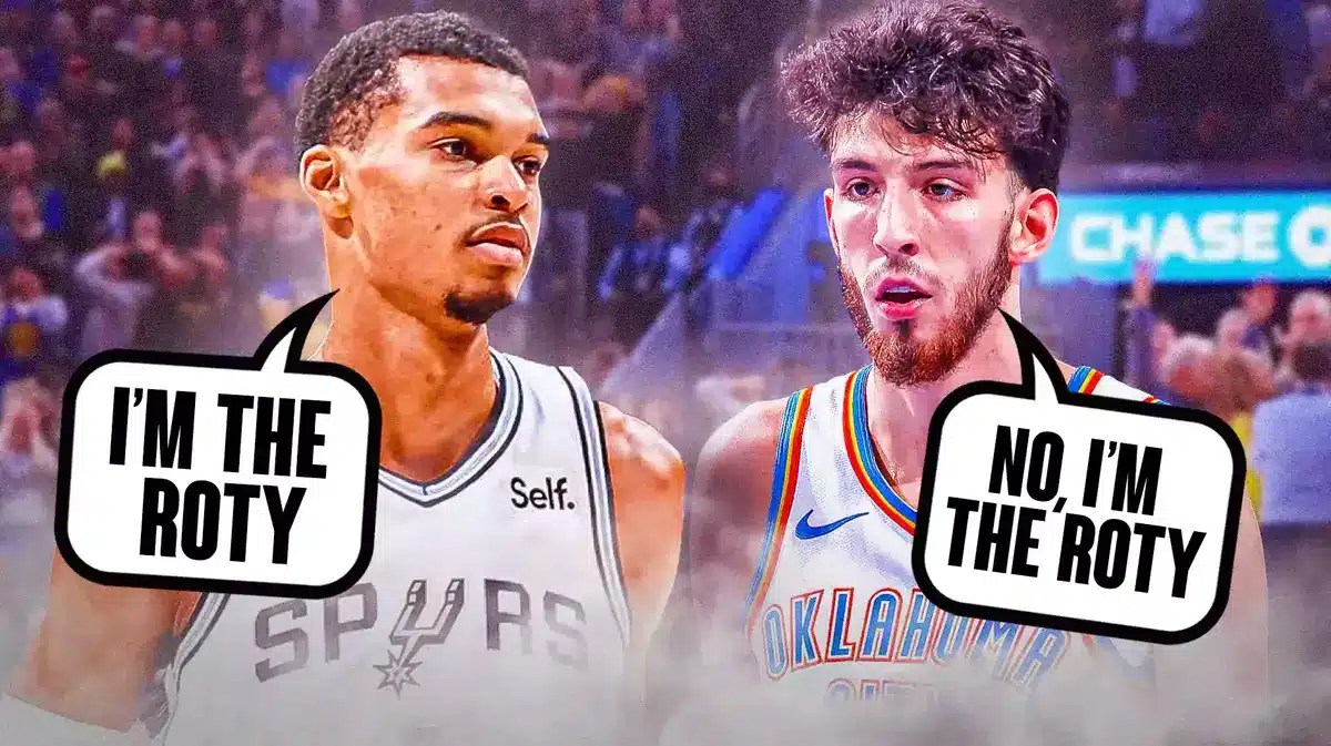 Victor Wembanyama saying "I'm the ROTY" next to Chet Holmgren saying "No, I'm the ROTY"