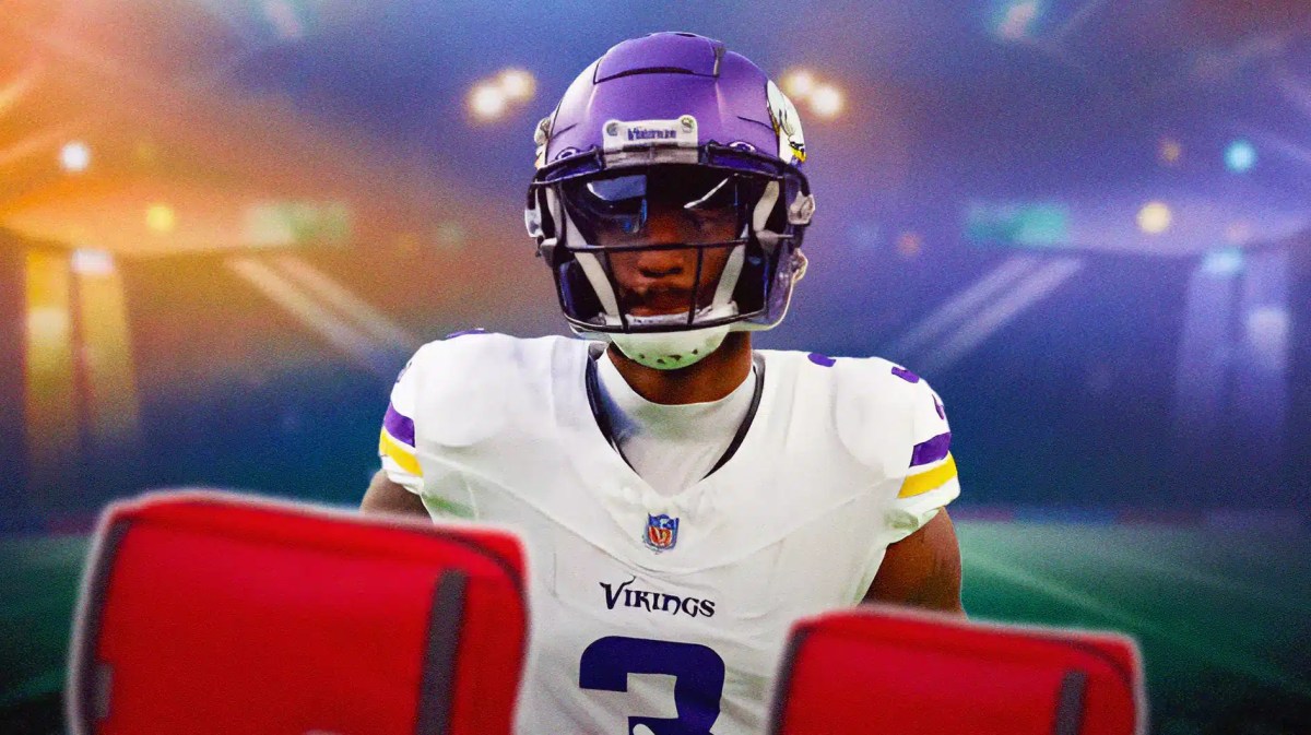 Vikings' Jordan Addison with first aid kits around him