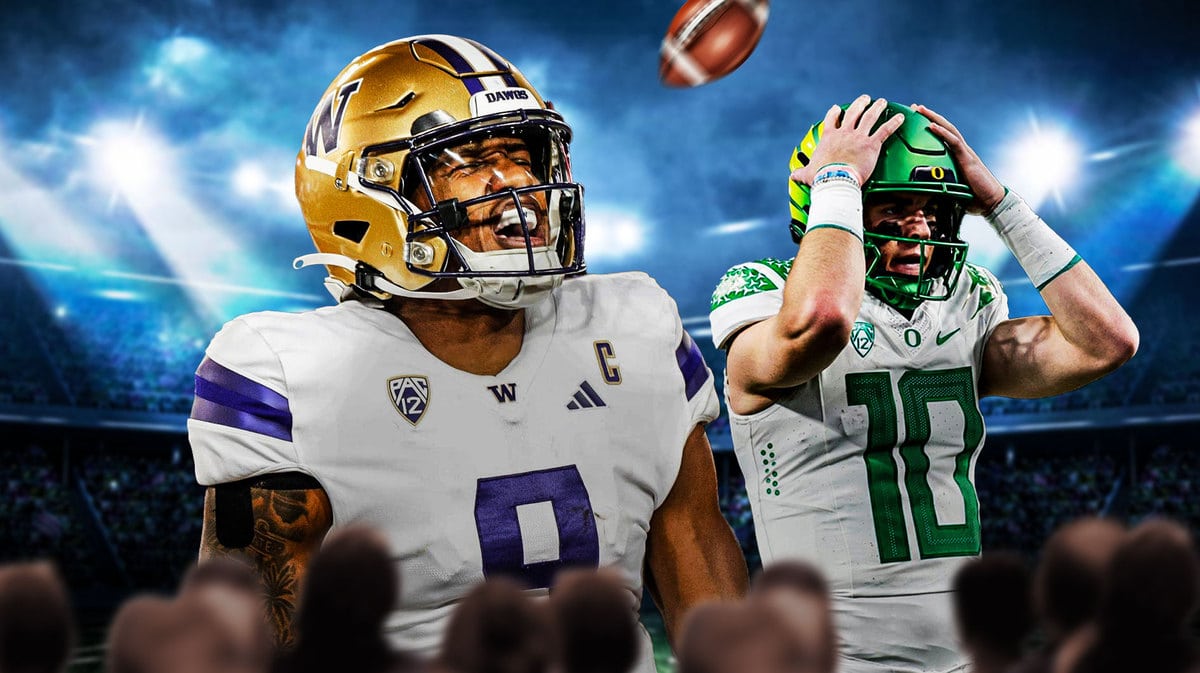 Washington’s Michael Penix Jr. hyped up, with Oregon’s Bo Nix dejected