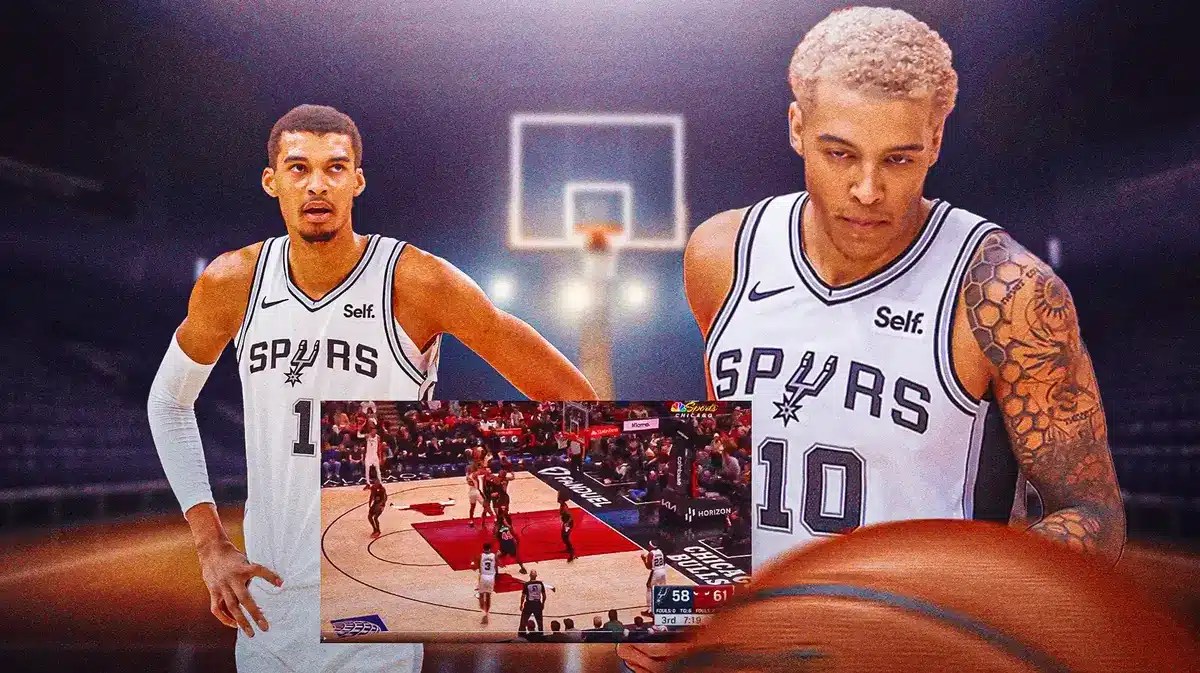 Place Spurs' Victor Wembanyama, Spurs' Jeremy Sochan in front.