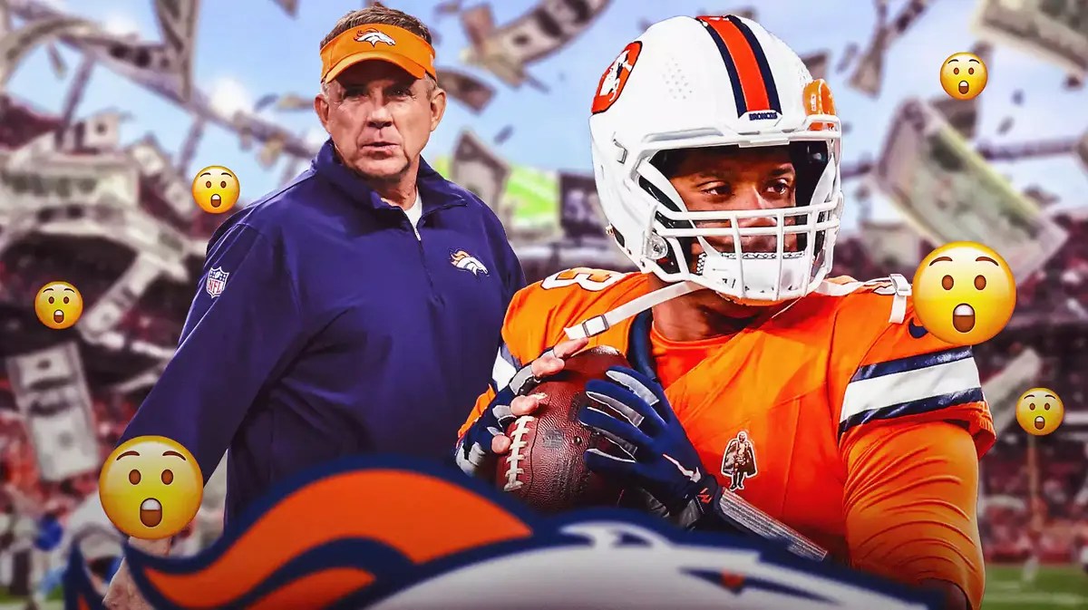 IMAGE: Russell Wilson and Sean Payton with cash flying all around and also shocked face emojis all over