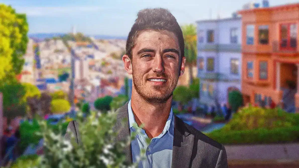 Cody Bellinger with the city of San Francisco in the background