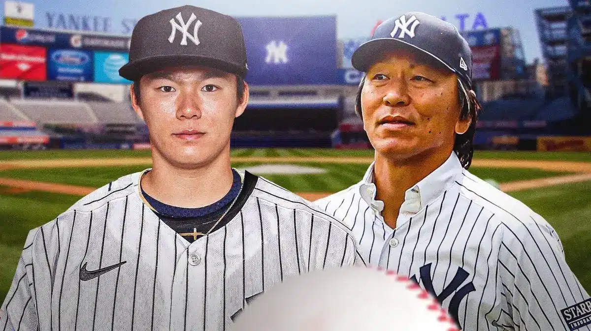 Yoshinobu Yamamoto next to Hideki Matsui