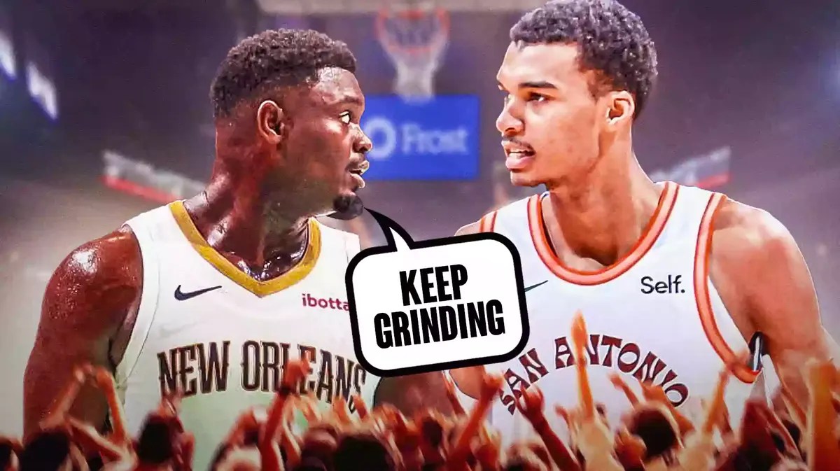 Zion Williamson saying “keep grinding” to Victor Wembanyama